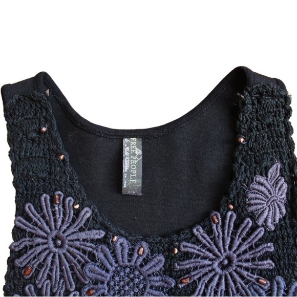 Free People Unique Wool Floral Dress Crochet Sleeveless romcom core Boho Small - Picture 7 of 14